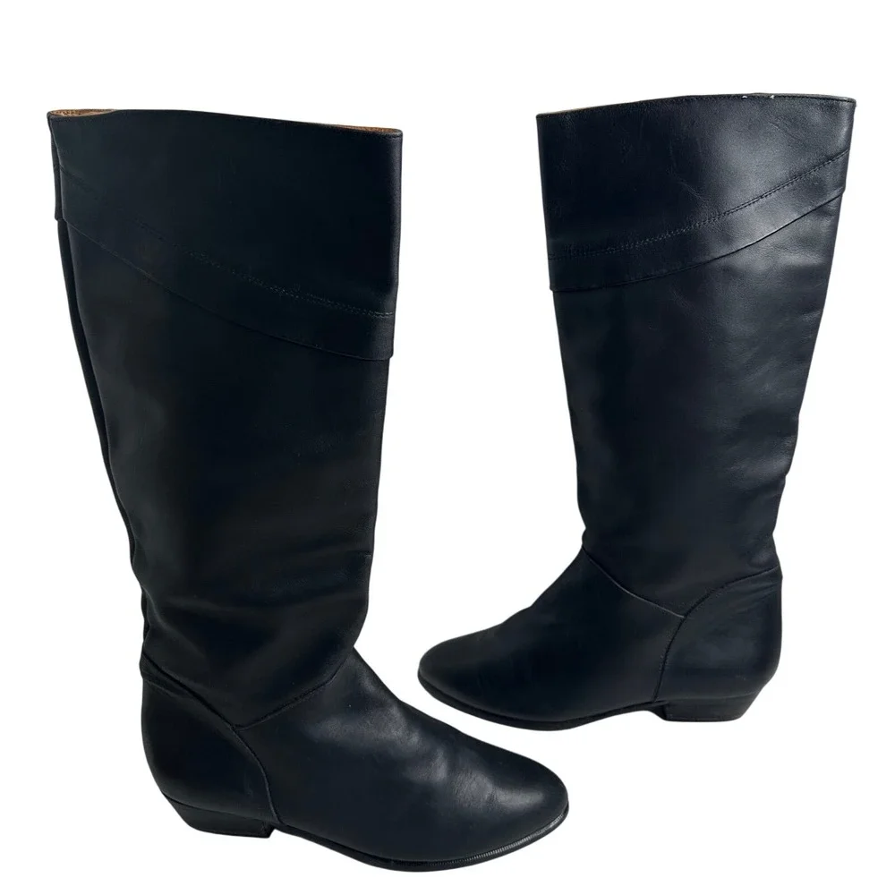 Black Leather Knee High Boots Women Made in Spain Size 8‎ Boho Western Chic